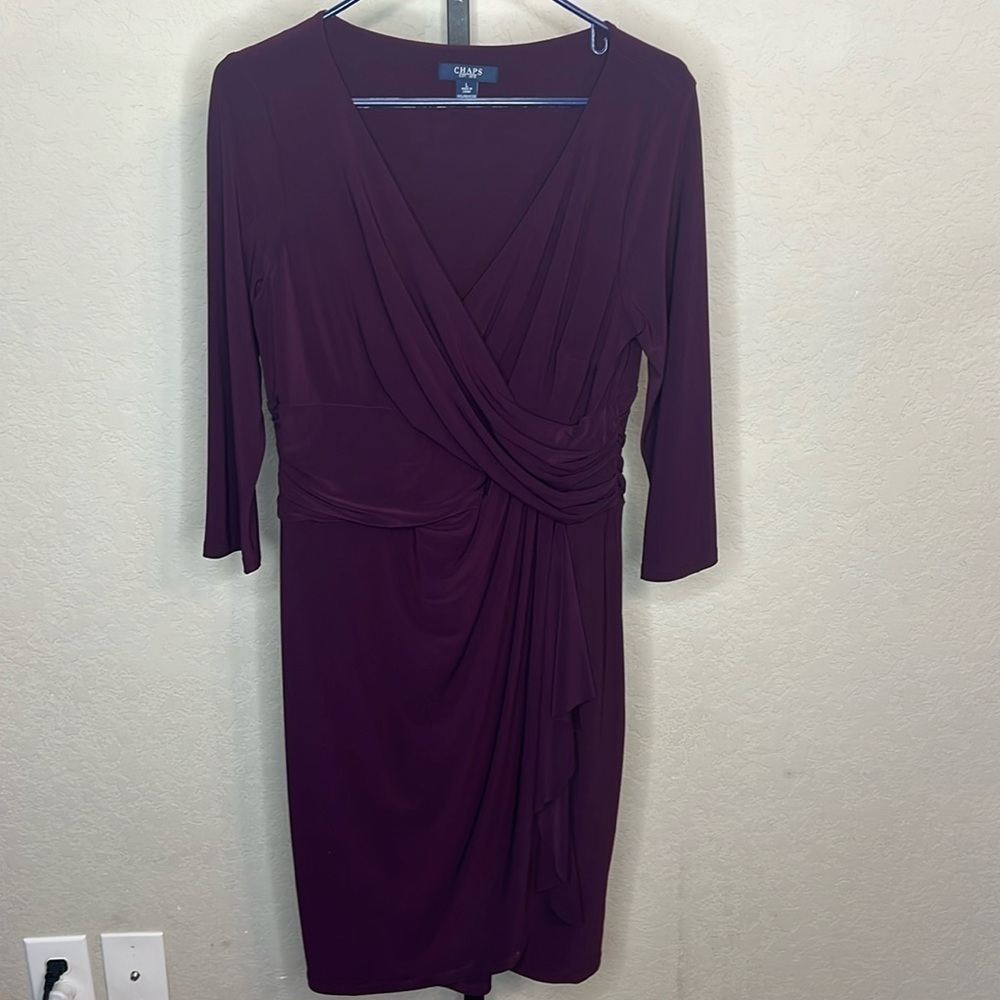 073 - Chaps NWOT Maroon/Eggplant Long Sleeve Midi Dress, Size Large